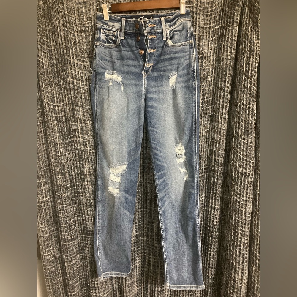 Women's Blue Distressed Mom Jeans